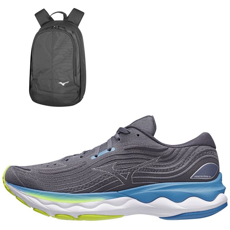 Kit 1 Tenis de Corrida Masculino Mizuno Wave Skyrise 4 e 1 Mochila Fun New 1021040019 1 172